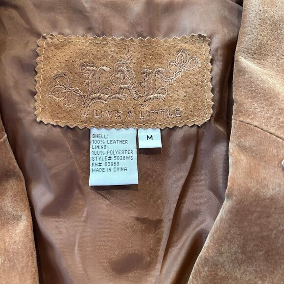 Women’s Live A Little LAL Brown Genuine Suede 100% Leather Snap Up Jacket Medium - Picture 13 of 16